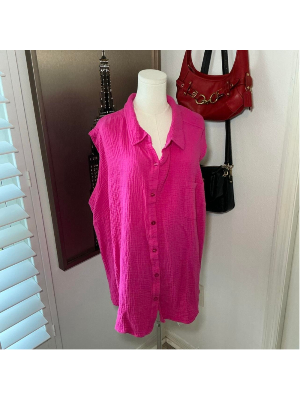 Belle Beach Pink Gauze Button Front Tunic Top Size 5X